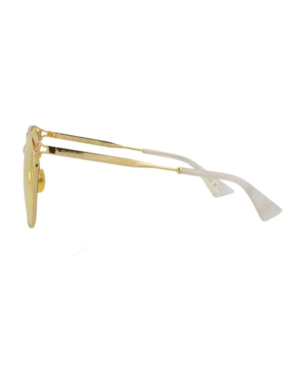 New Gucci Women's Sunglasses Cat Eye Metal Frame Gold Gold Yellow